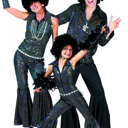 Funny Fashion Zwart glitter discoshirt heren