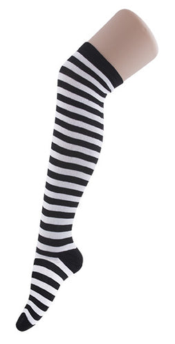 Funny Fashion Zwart wit gestreepte knie kousen