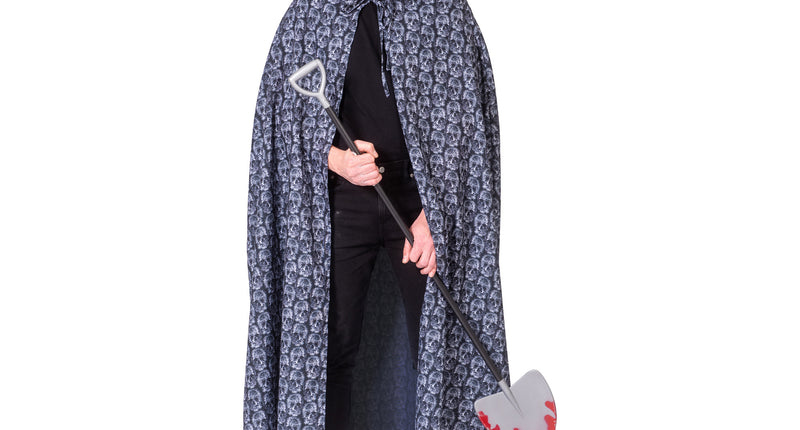Funny Fashion Zwarte cape met kap schedel print