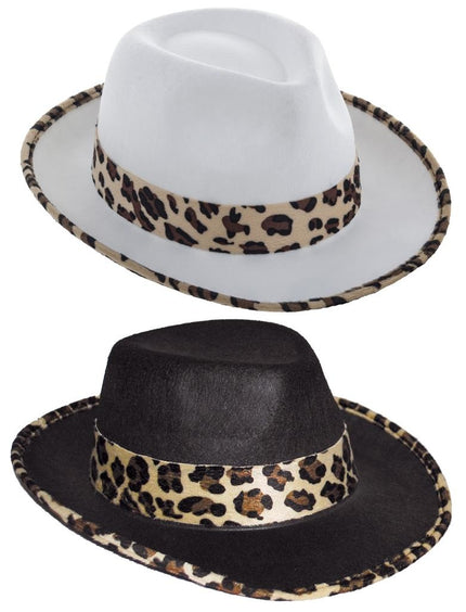 Funny Fashion Zwarte hoed met luipaard print