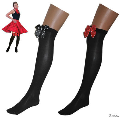 Funny Fashion Zwarte kniekous met rode strik