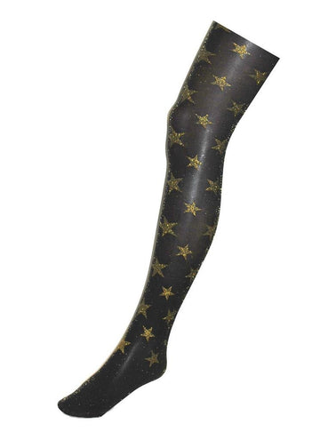 Funny Fashion Zwarte panty met gouden glitter sterren