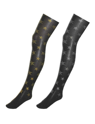 Funny Fashion Zwarte panty met gouden glitter sterren