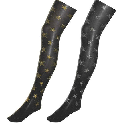 Funny Fashion Zwarte panty met zilveren  glitter sterren