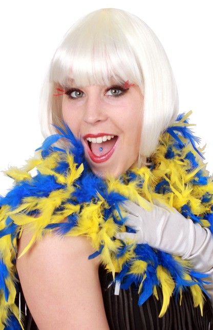 PartyXplosion Blauw/gele veren boa