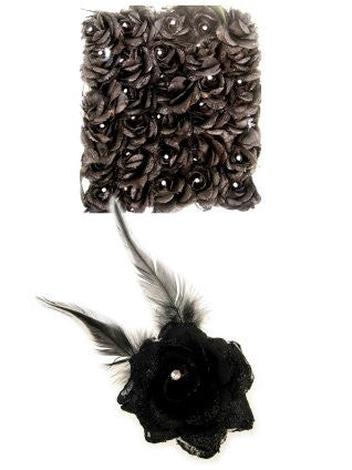 PartyXplosion Bloem op speld/clip zwart