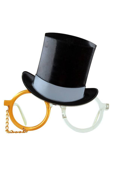 PartyXplosion Bril hoge hoed met monocle goud
