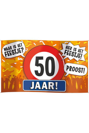 PartyXplosion Gevelvlag feestje 50 jaar