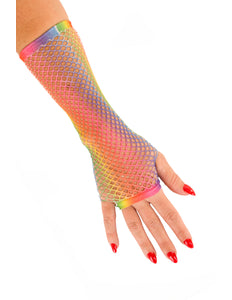 PartyXplosion Nethandschoenen lang vingerloos in regenboog