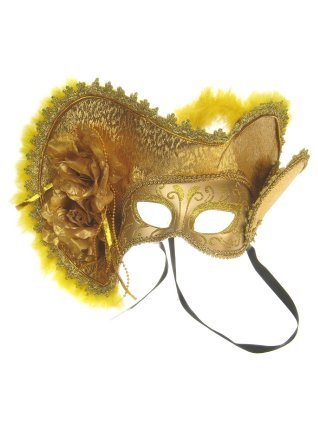 PartyXplosion Oogmasker dames venetie goud + hoed
