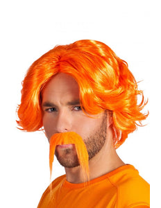 PartyXplosion Pruik chuck met snor oranje