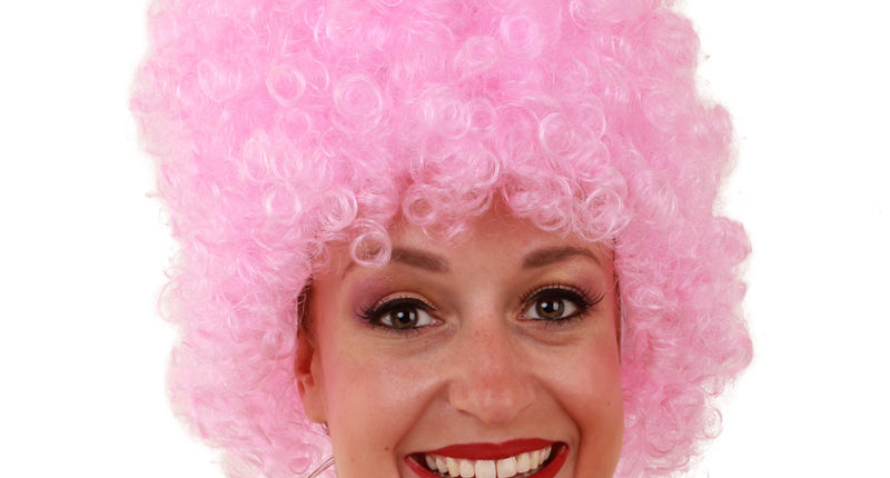PartyXplosion Pruik Curly hoog  roze