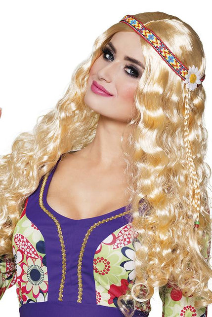 PartyXplosion Pruik hippie met hoofdband blond