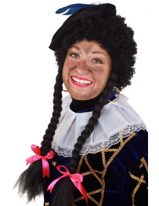 PartyXplosion Pruik Piet  afro met 2 vlechten