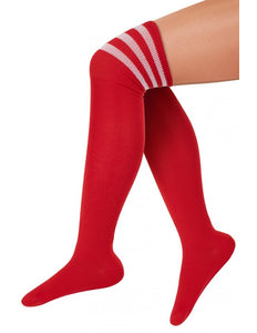 PartyXplosion Rode kousen witte strepen voetbalsokken