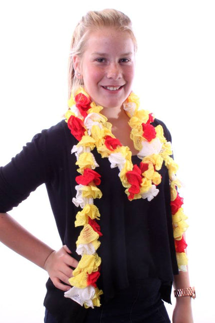 PartyXplosion Schelpjes sjaal rood/wit/geel 150 cm