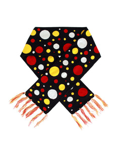 PartyXplosion Sjaal rood/wit/geel confetti 160 x 19 cm.