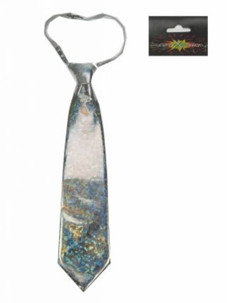 PartyXplosion Stropdas zilver hologram