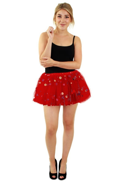 PartyXplosion Tule rokje rood met dots one size