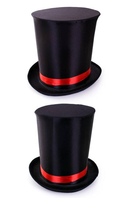 PartyXplosion Ultra hoge hoed zwart met elastieke band