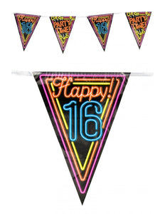 PartyXplosion Vlaggenlijn 16 jaar Neon 10 meter