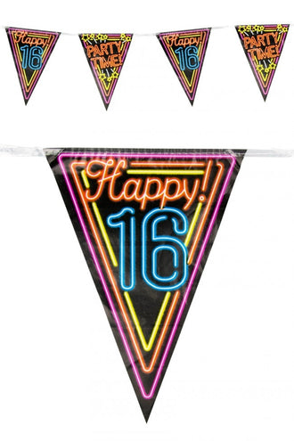 PartyXplosion Vlaggenlijn 16 jaar Neon 10 meter