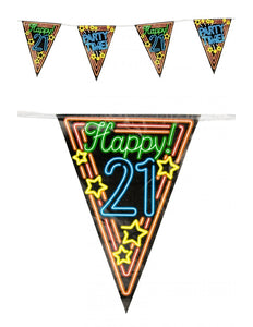 PartyXplosion Vlaggenlijn 21 jaar Neon 10 meter
