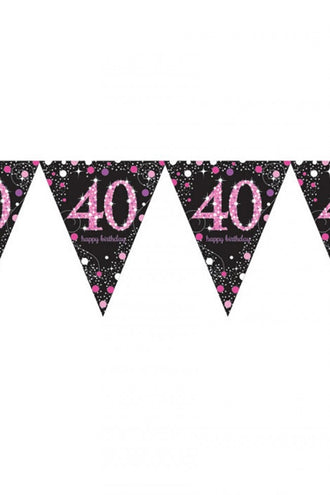 PartyXplosion Vlaggenlijn 40 jaar Sprankelend roze