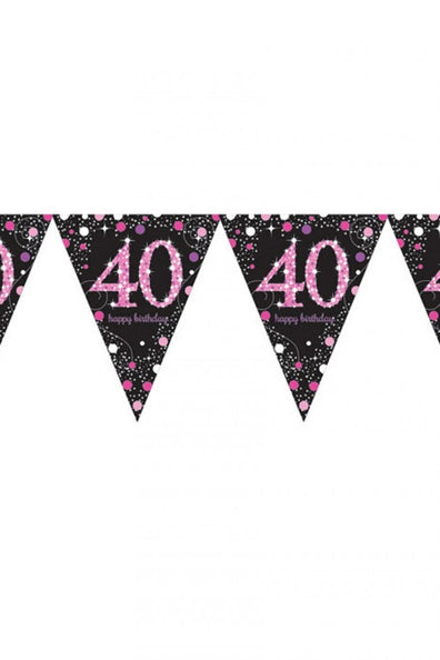 PartyXplosion Vlaggenlijn 40 jaar Sprankelend roze