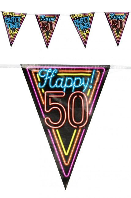 PartyXplosion Vlaggenlijn 50 jaar Neon 10 meter