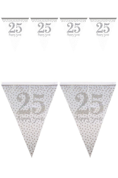 PartyXplosion Vlaggenlijn  leeftijd 25 jaar zilver 4 meter