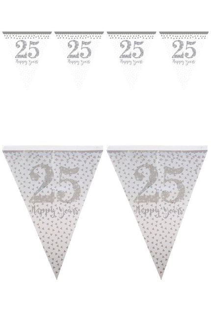 PartyXplosion Vlaggenlijn  leeftijd 25 jaar zilver 4 meter