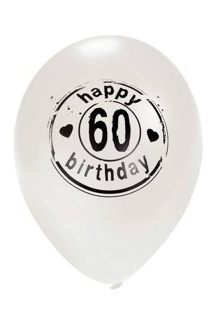 PartyXplosion Witte ballon HAPPY 60 BIRTHDAY Ø50 cm