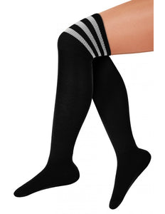PartyXplosion Zwarte kousen witte strepen voetbalsokken