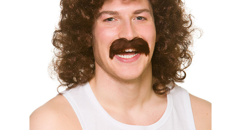 Wicked Costumes 80's foute pruik Stef met krullen en snor