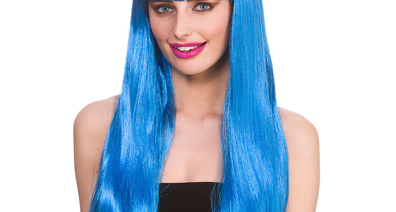 Wicked Costumes Blauwe pruik Fantasy lang haar met pony