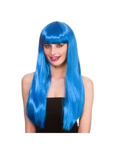 Wicked Costumes Blauwe pruik Fantasy lang haar met pony