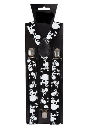 Wicked Costumes Bretels met schedels in zwart wit