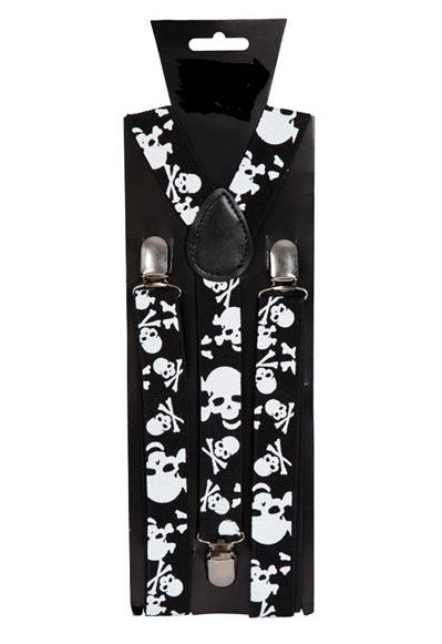 Wicked Costumes Bretels met schedels in zwart wit