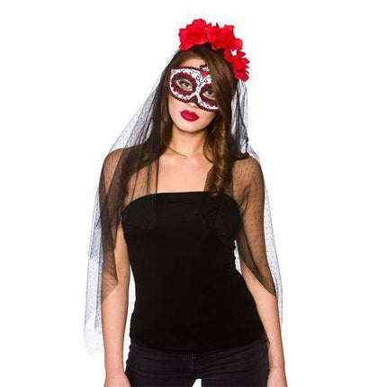 Wicked Costumes Day of the dead masker met sluier en rozen