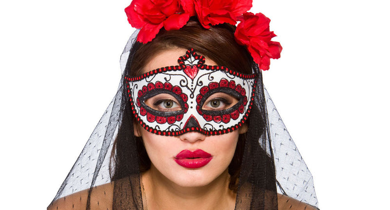 Wicked Costumes Day of the Dead oogmasker met rode rozen