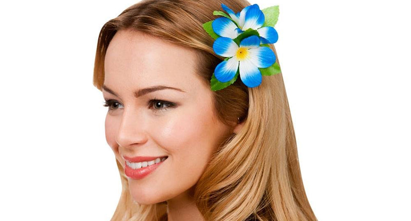 Wicked Costumes Haarclip hawaii bloem blauw