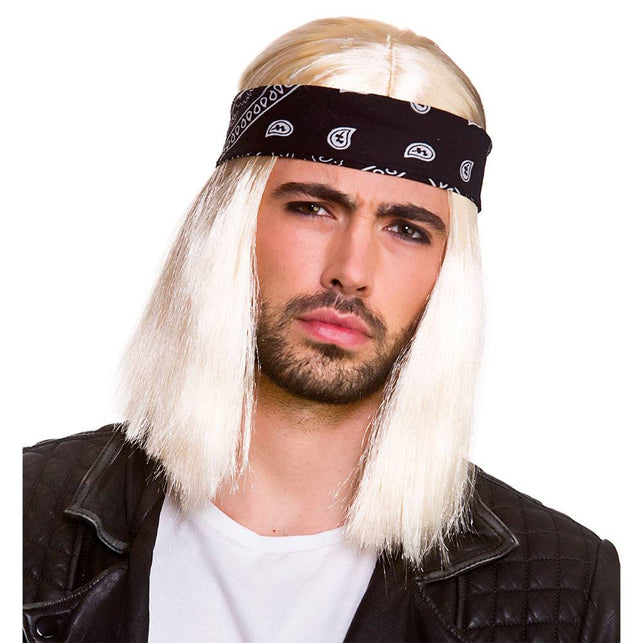 Wicked Costumes Heren pruik rocker Bennie met bandana