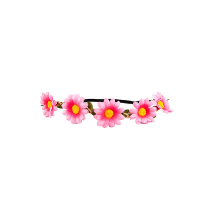 Wicked Costumes Hippie hoofdband met roze madeliefjes