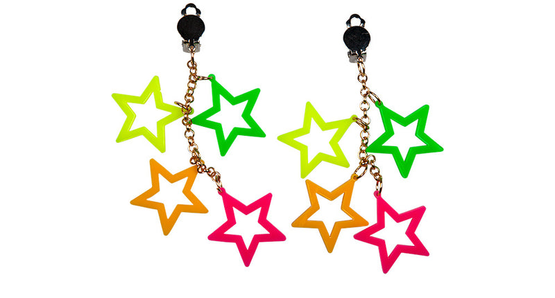 Wicked Costumes Jaren 80 oorbellen gekleurde neon sterren