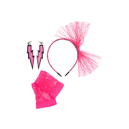 Wicked Costumes Jaren 80 set 3 delig roze Halina