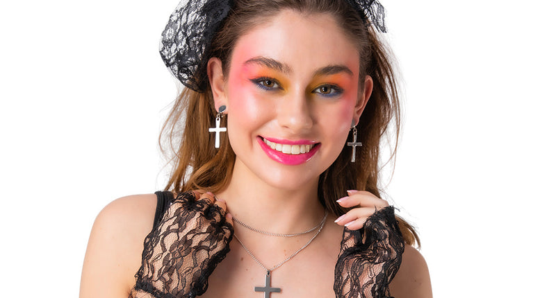 Wicked Costumes Jaren 80 set 4 delig zwart kant Nina