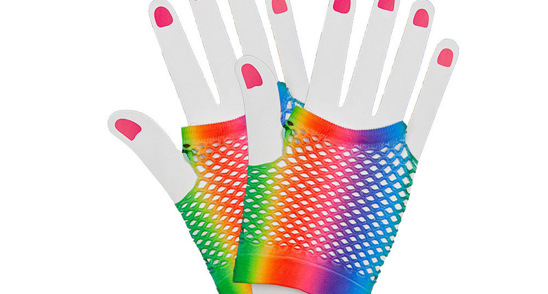 Wicked Costumes Korte vingerloze nethandschoenen regenboogkleuren