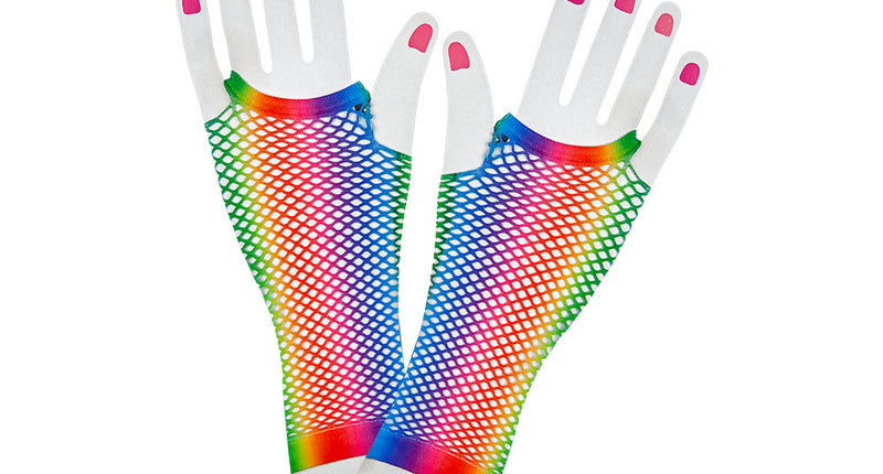 Wicked Costumes Lange vingerloze nethandschoenen regenboogkleuren