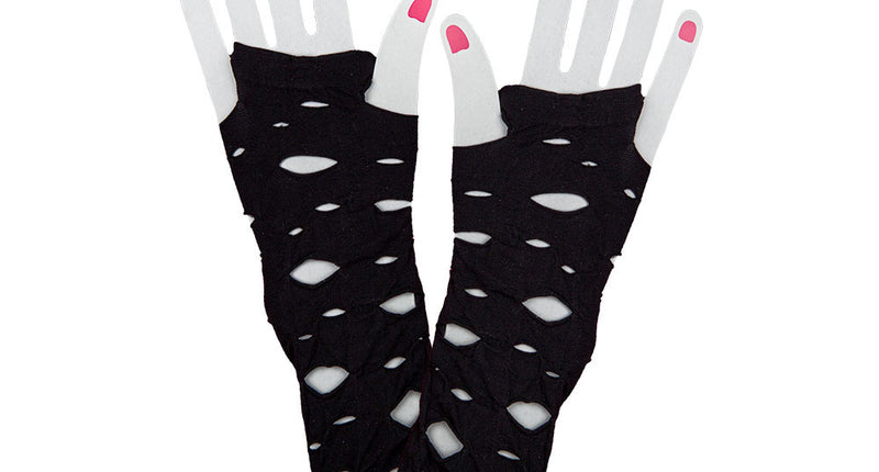 Wicked Costumes Lange zwarte vingerloze handschoenen met gaten